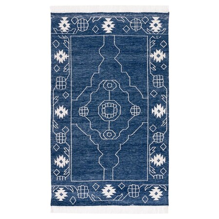 Safavieh 3 x 5 ft. Kilim Flat Weave Rectangle Area Rug with Fringes, Navy & Ivory KLM763N-3